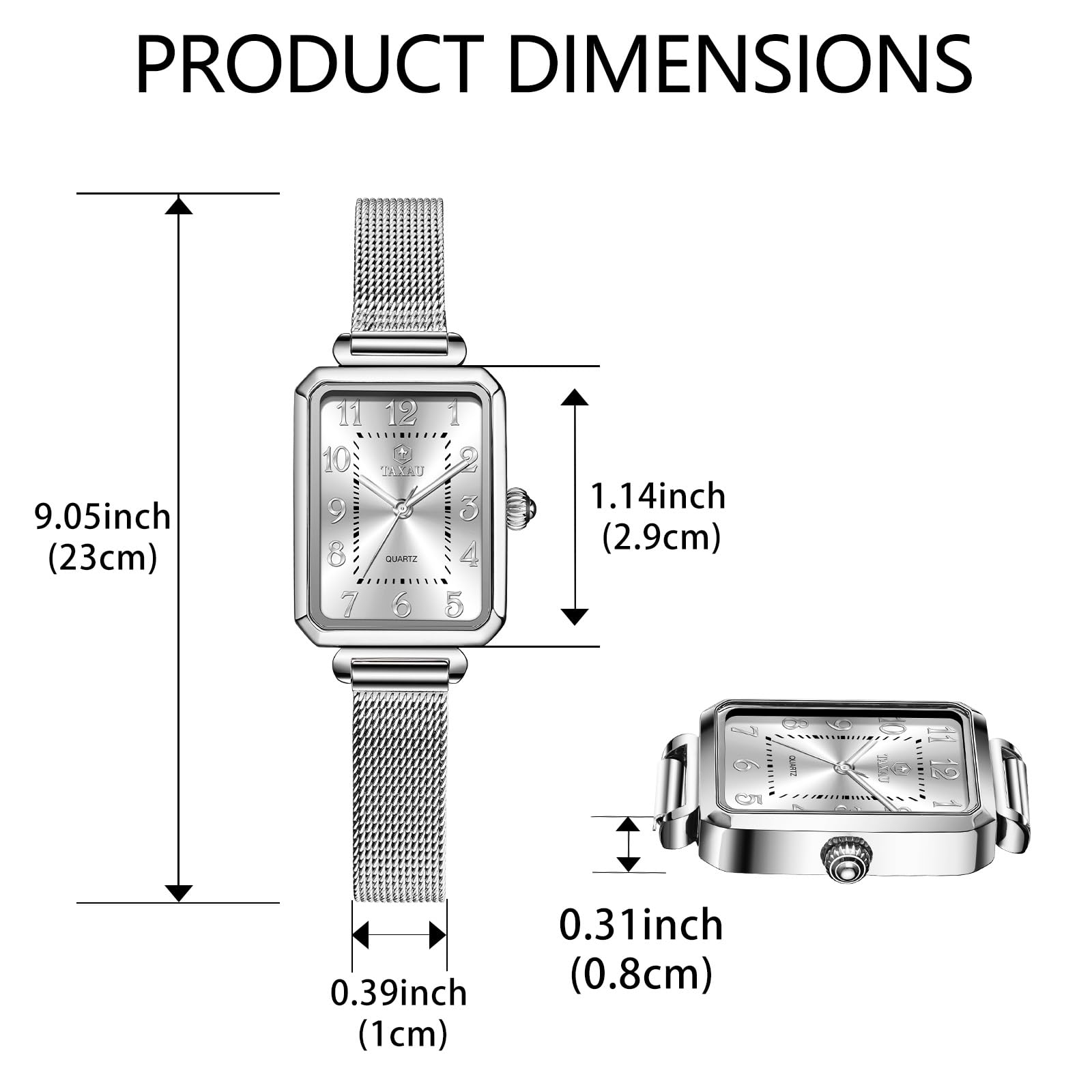 Taxau Reloj de pulsera rectangular para mujer con correa de malla de acero inoxidable, reloj de pulsera rectangular para mujer, reloj de pulsera de oro rosa, resistente al agua, elegante reloj de