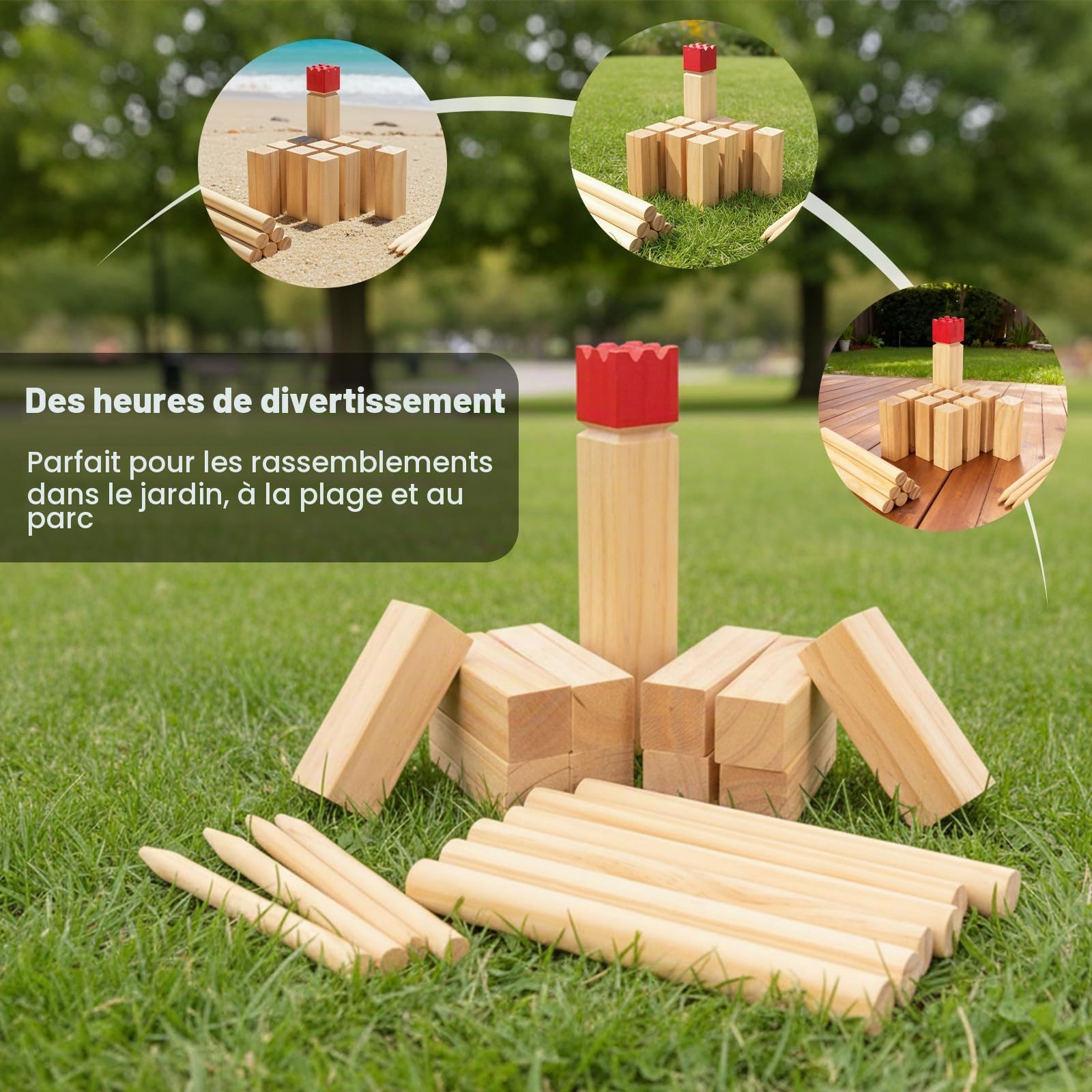 WOODENFUN Kubb Jeu d'échecs suédois en bois pour enfants et adultes