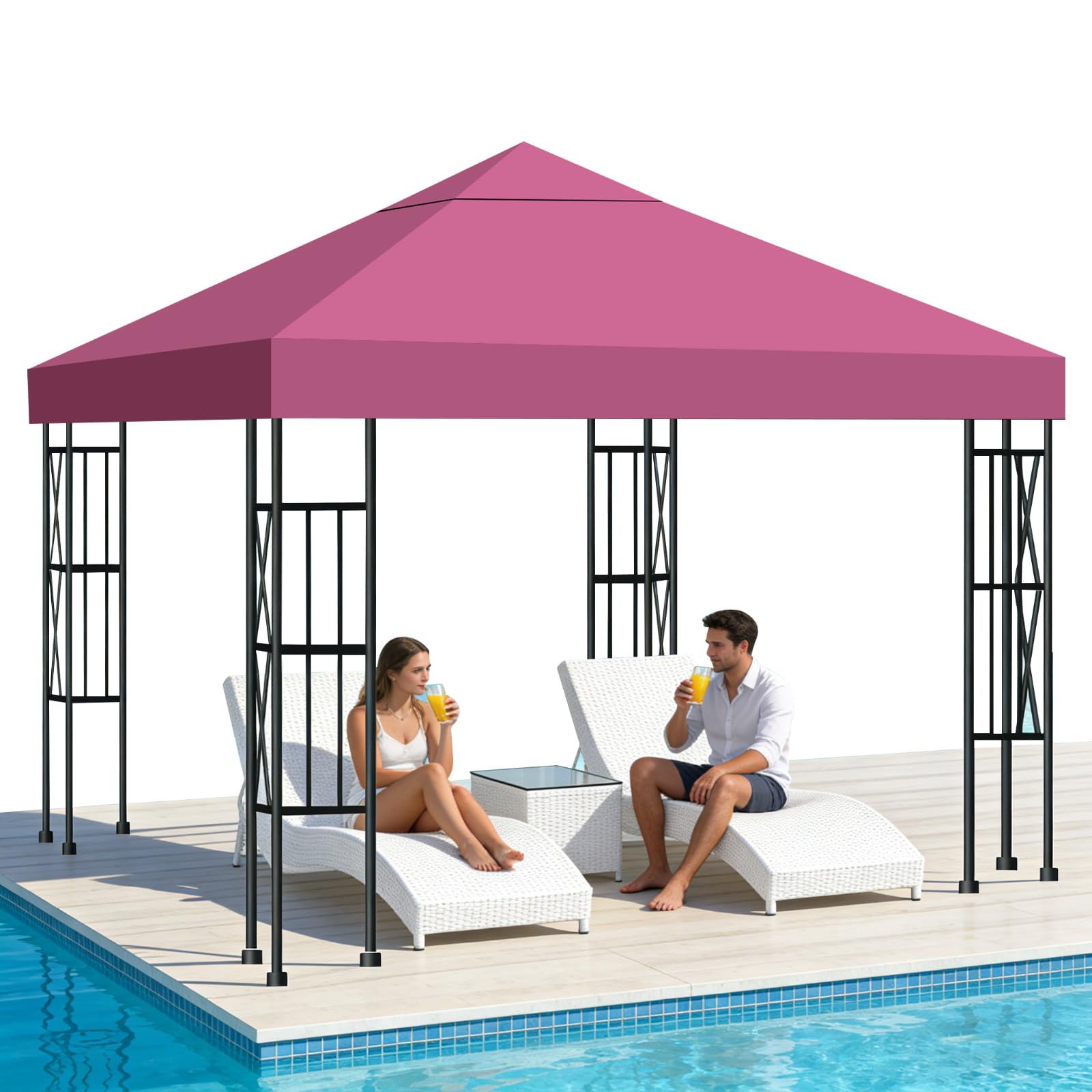 Telo di Ricambio per Gazebo 3x3m, Impermeabile e Anti-UV 300D, Copertura Rimovibile per Pergola con Fascette in Velcro Rinforzate, Ideale per Giardino, Terrazza, Campeggio e Spiaggia,Rosso