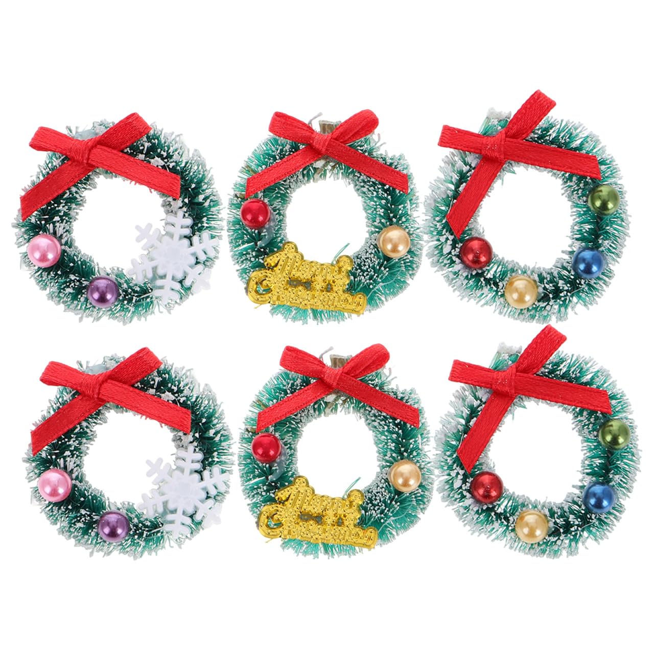 BESPORTBLE 6Pcs Mini Christmas Wreaths for Dollhouse Artificial Hanging Xmas Ornaments Simulated Miniature Wreath Decorations for Christmas Tree and Home Decor