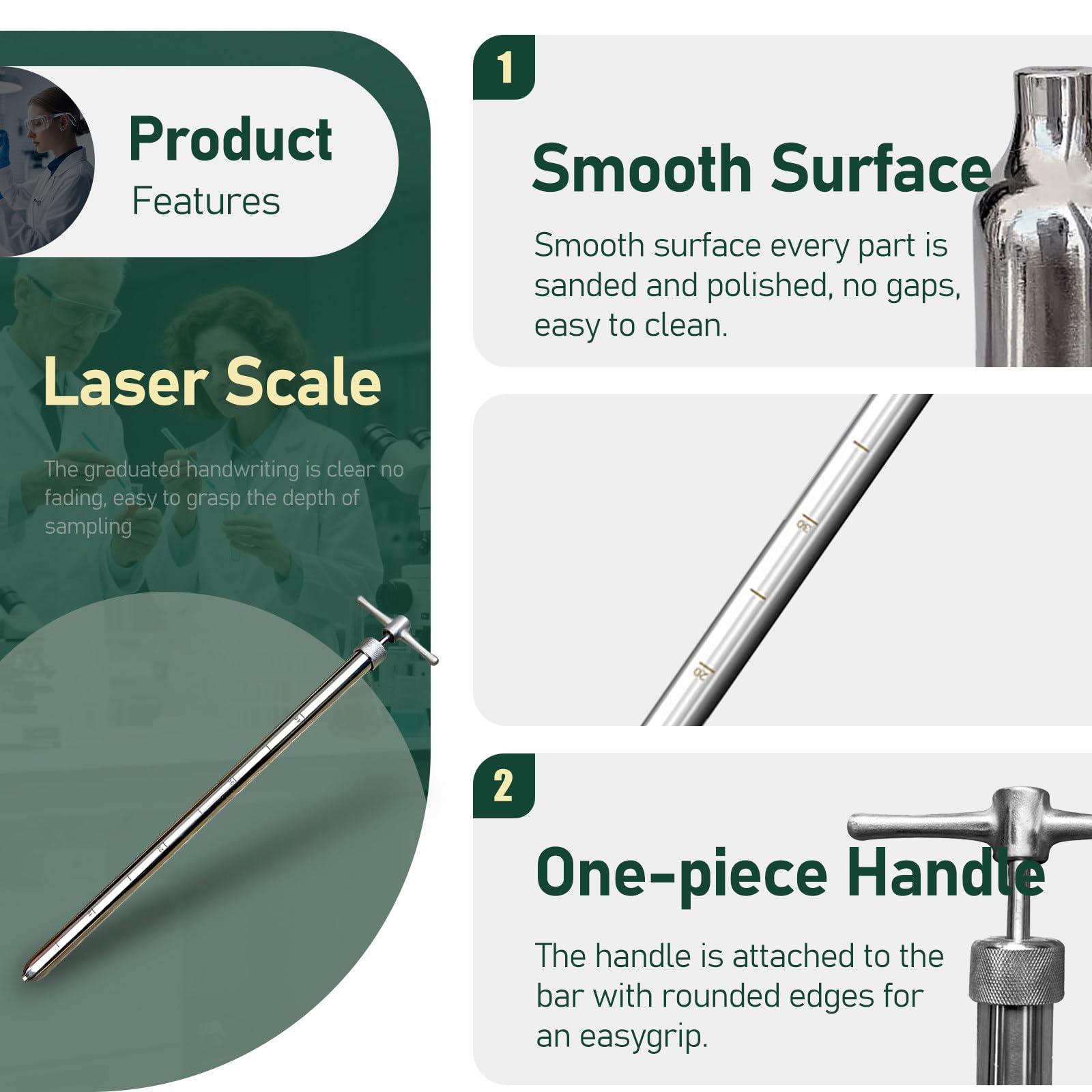Tubo campionatore liquido, in acciaio inox, estraibile, strumento da laboratorio per l'essiccazione, ecologico, attrezzatura essenziale da laboratorio, lunghezza 0,5 m