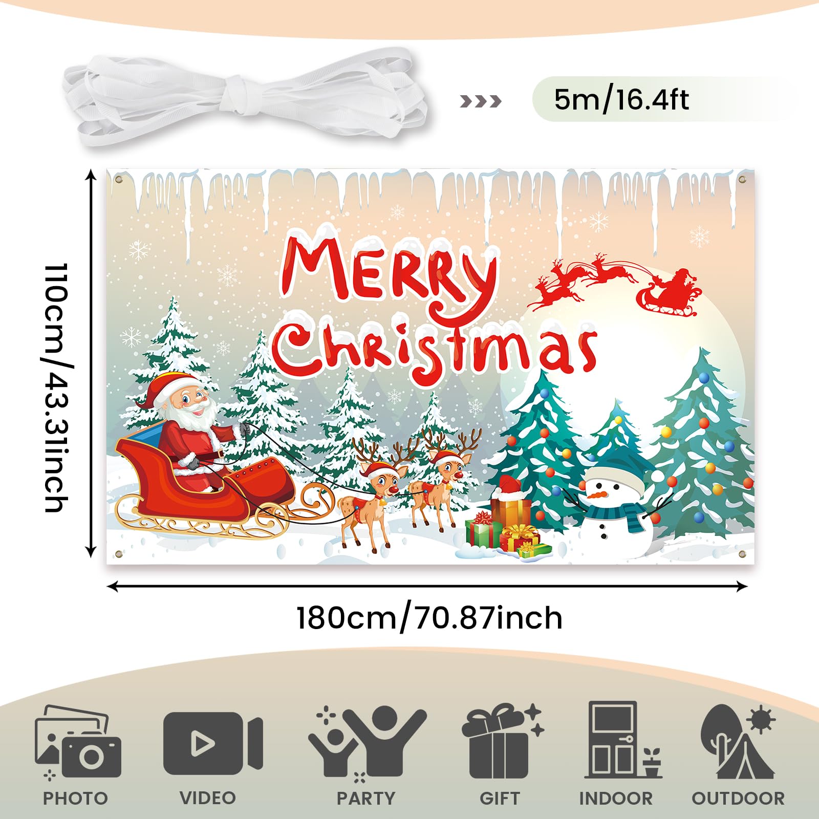 PartyYaa Christmas Banner Decorations, Xmas Party Ornament Extra Large Background Photo Booth - Image 2