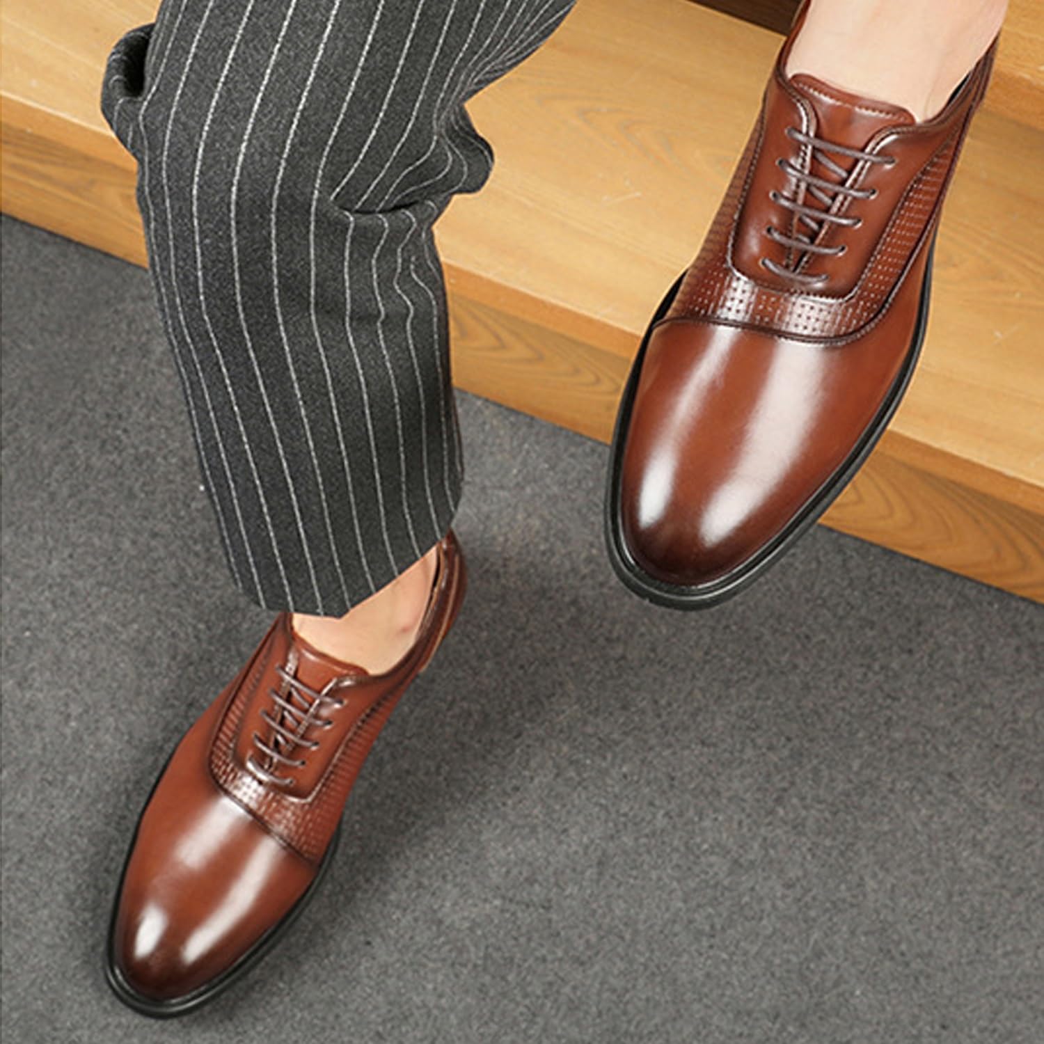 Scarpe eleganti Oxford da uomo - Calzature classiche da ufficio formali stringate for matrimonio Comode scarpe da ufficio Nero Marrone