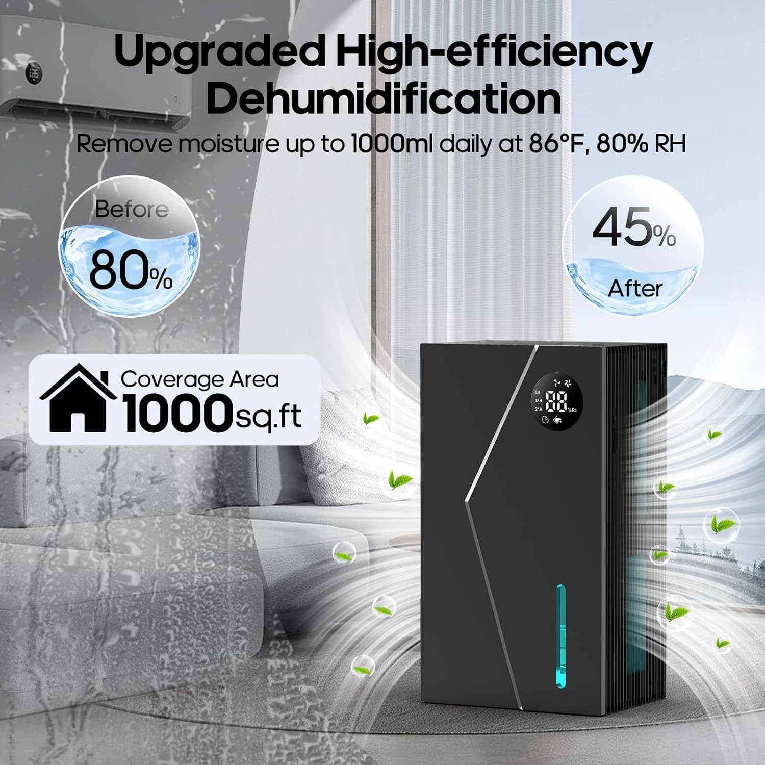 Dehumidifier, Dehumidifiers for Home(1000sq.ft), 98 OZ Water Tank, Dehumidifier Washable Air Filter, Dehumidifiers for Basement Bedroom Bathroom, Auto Shut Off, Timer Setting (black)