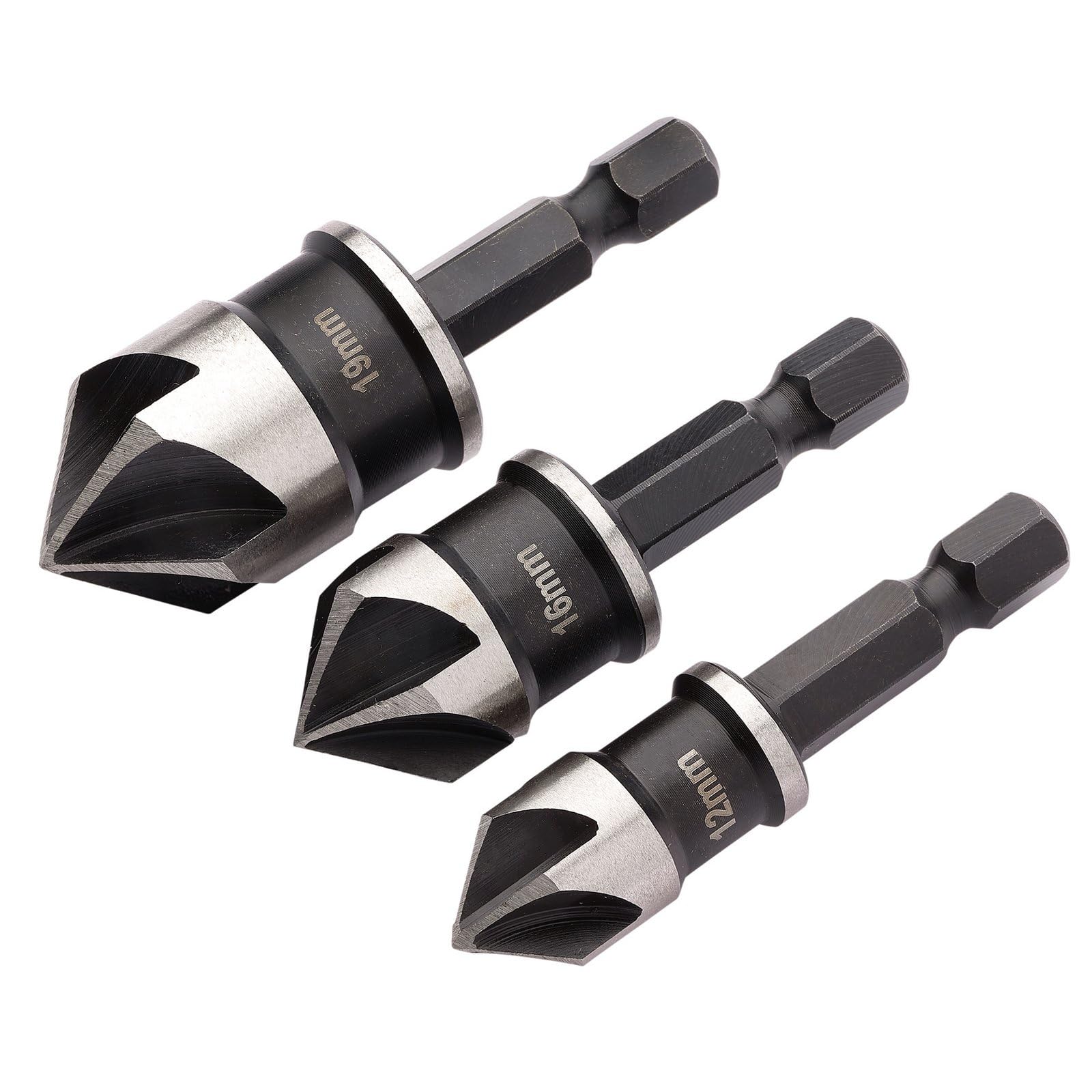 Draper 3pcs Countersink Bit Set - 12430-5 Flute, 90 Degree, Silver and Black