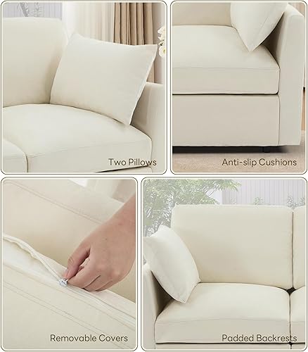 Miniatura 5 de Tbfit Sofá biplaza de 59 pulgadas, Sofá Pequeño de Chenilla, Sofá biplaza con 2 almohadas para espacios pequeños, dormitorio y sala de estar, color