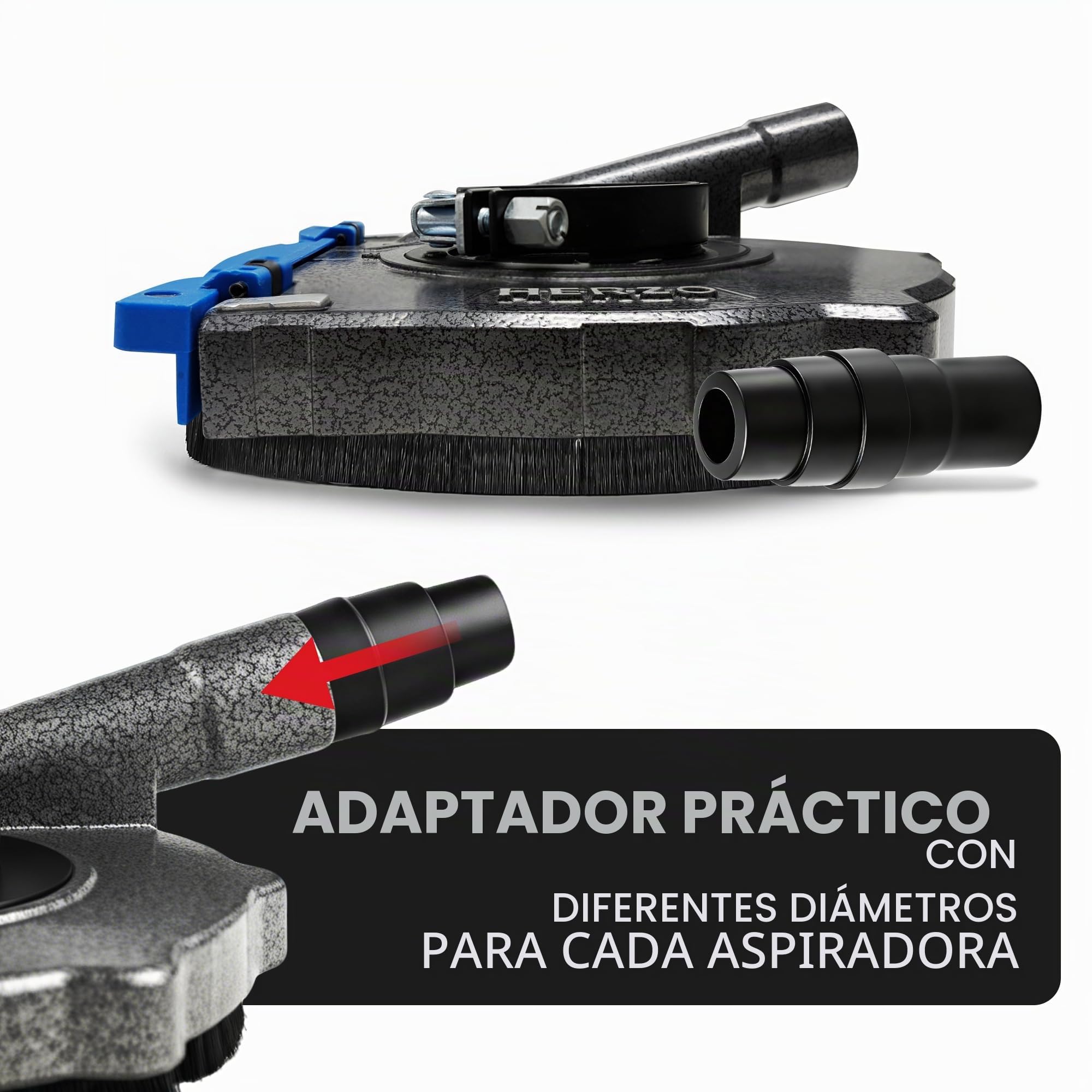 HERZO Cubierta universal para amoladora angular 115/125mm,juego de cubierta de extracción con disco de diamante de 125 mm - construcción de aluminio robusta