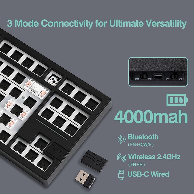 EPOMAKER Galaxy80 Wireless Mechanikus Gamer Billentyűzet Alumínium Gasket Hot-Swap Fekete