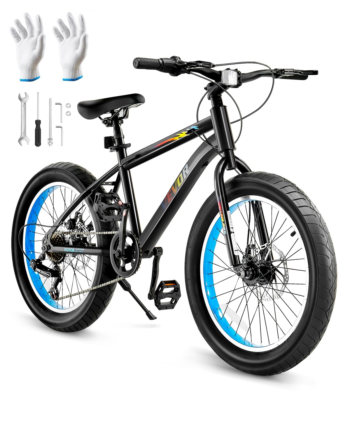 VEVOR Mountain Bike, 20 inch MTB Bicycle with 7 Speeds Shimano Twist Shifting, Comfort Saddle, Dual Disc Brakes, High Carbon Steel Frame, Fat Tire Sport Cycling Bicycle for Trail Snow-image-15