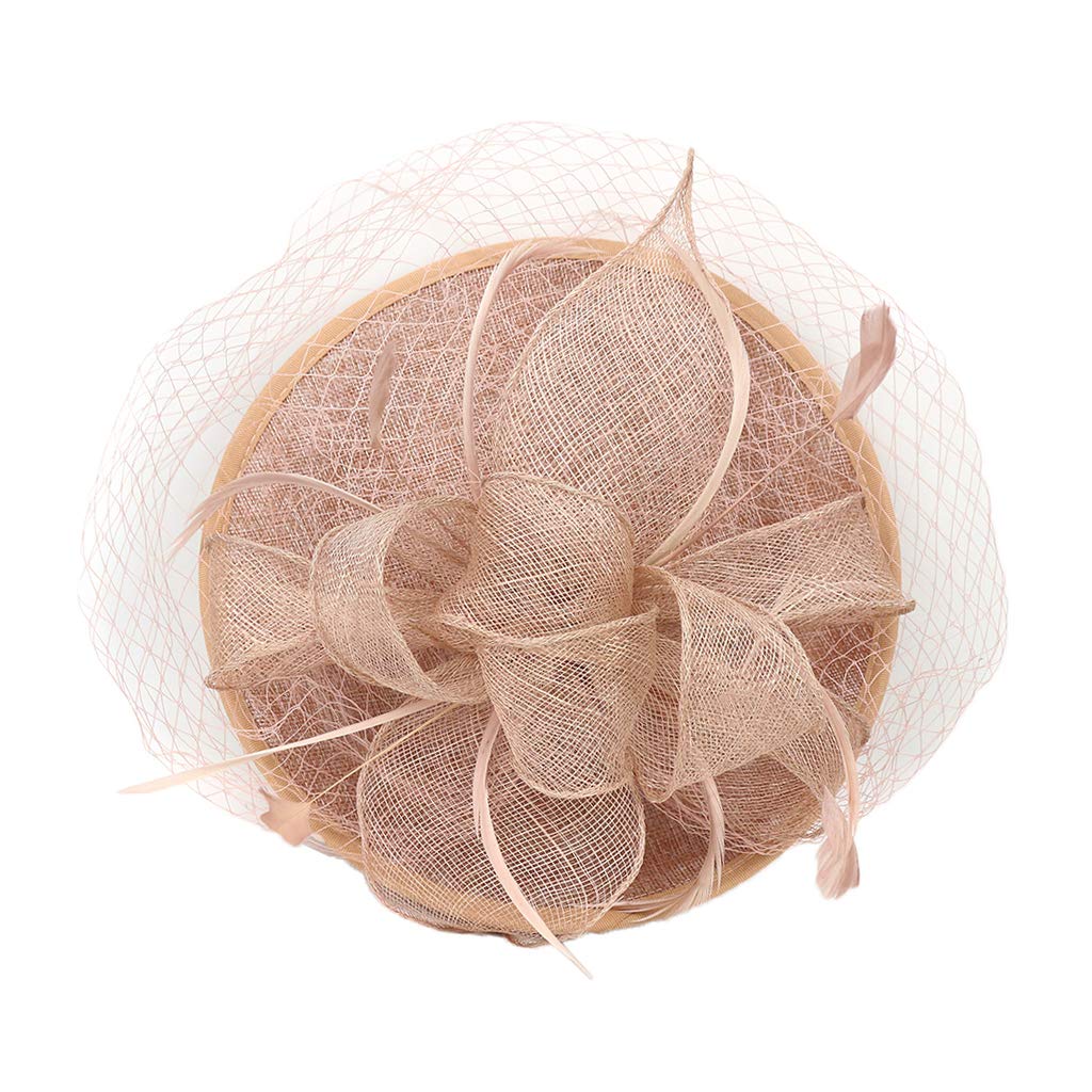 Sinamay Hat Feather Headband Fascinator Veil Wedding Royal Ascot Pink-image-1