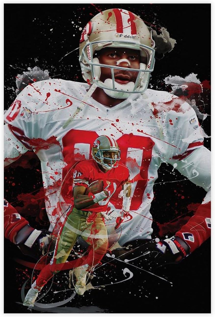 BAVIEN Jerry Rice Poster Football Art Canvas Poster Wall Art Decor Print Picture Paintings for Living Room Bedroom Decoration Unframe:12x18inch(30x45cm)