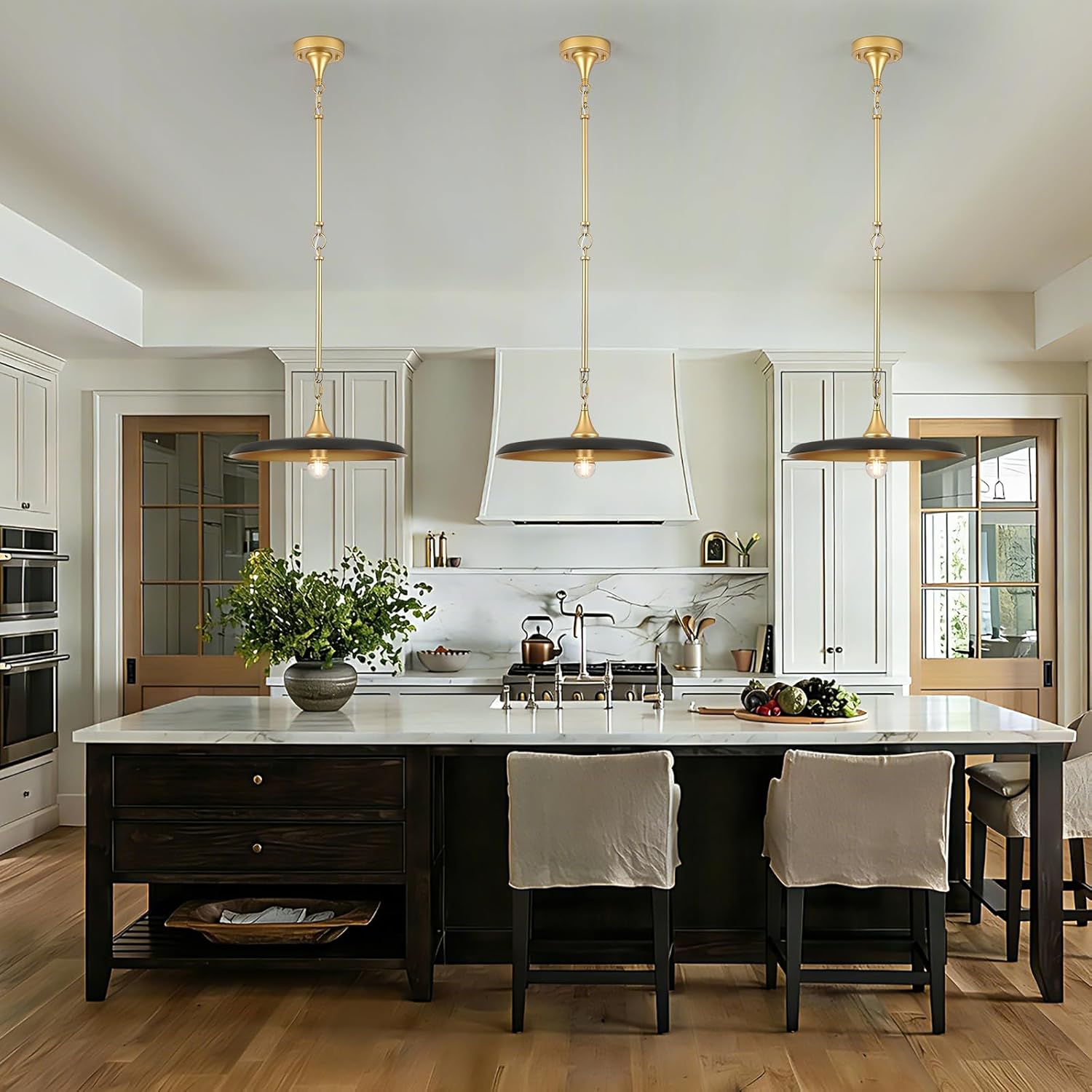Black Pendant Light 15.7in Pendant Lights Modern Kitchen Island Pendant Light Fixture with Adjustable Black Gold Industrial Pendant Lighting for Dining Room Kitchen Sink, E26