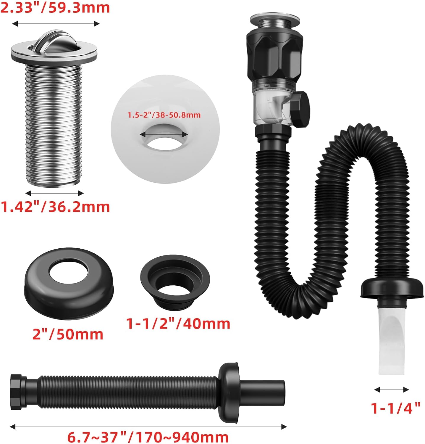 Bathroom Sink Drain Kit with Flexible Expandable P-Trap Sink Drain Pipe Tube Anti-Odor Bathroom Sink Drain Pipe for 1-1/4" and 1-1/2" Drain Hole image 5