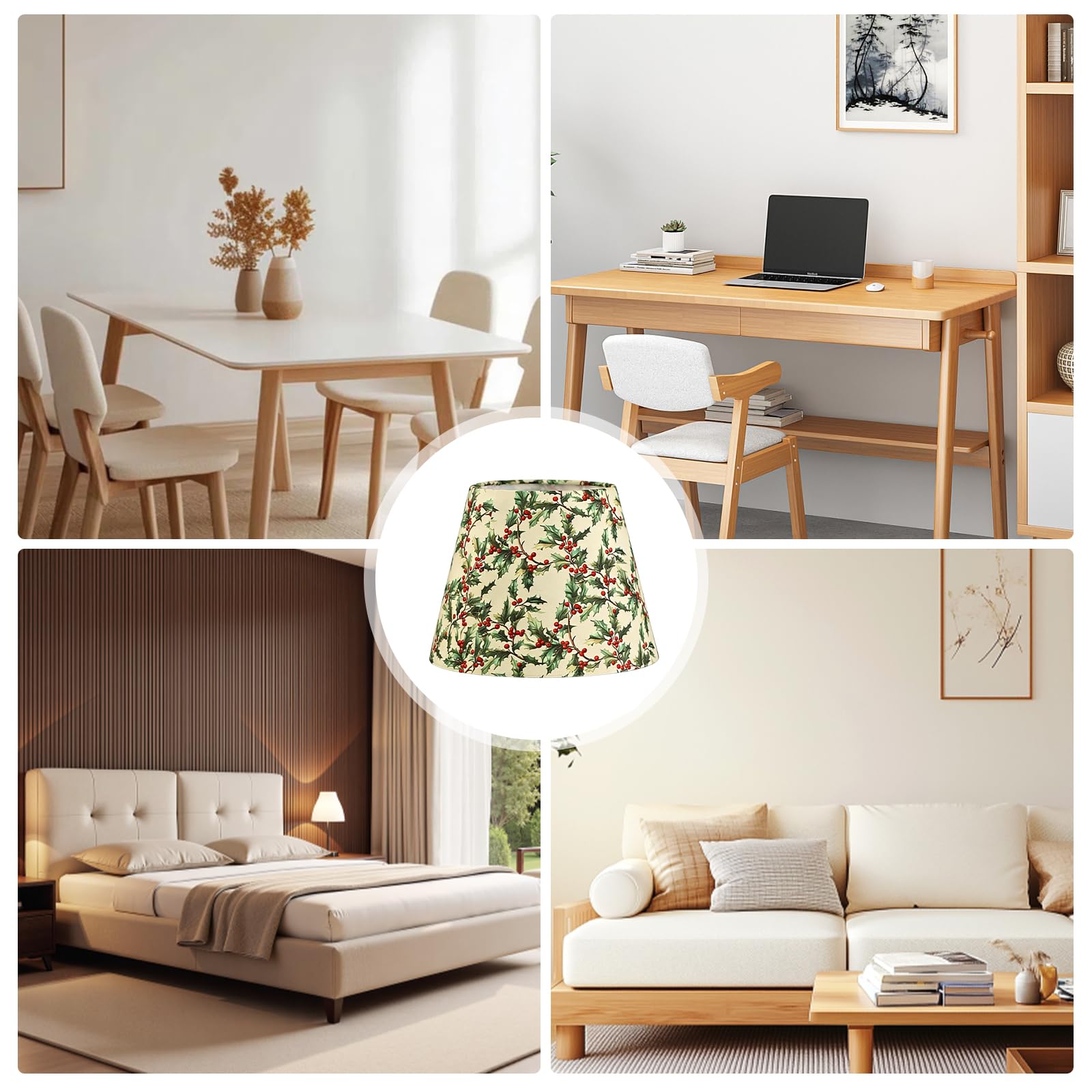 8 sztuk abażurów z klipsem, 5 x 10 x 8 cm, abażury materiałowe, klips, małe nowoczesne abażury do lamp stołowych, żyrandoli i kinkietów, E14/E27, zielony liść jagody