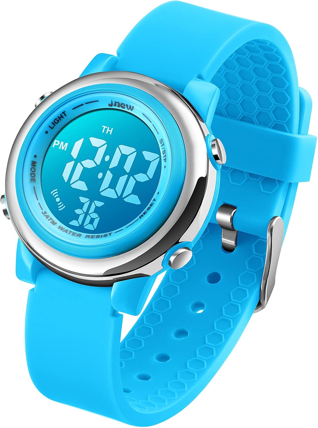 Orologio sportivo da polso per bambini, digitale, unisex, a LED, impermeabile, a batteria, con cronometro e sveglia, ideale per sport all’aperto, blu