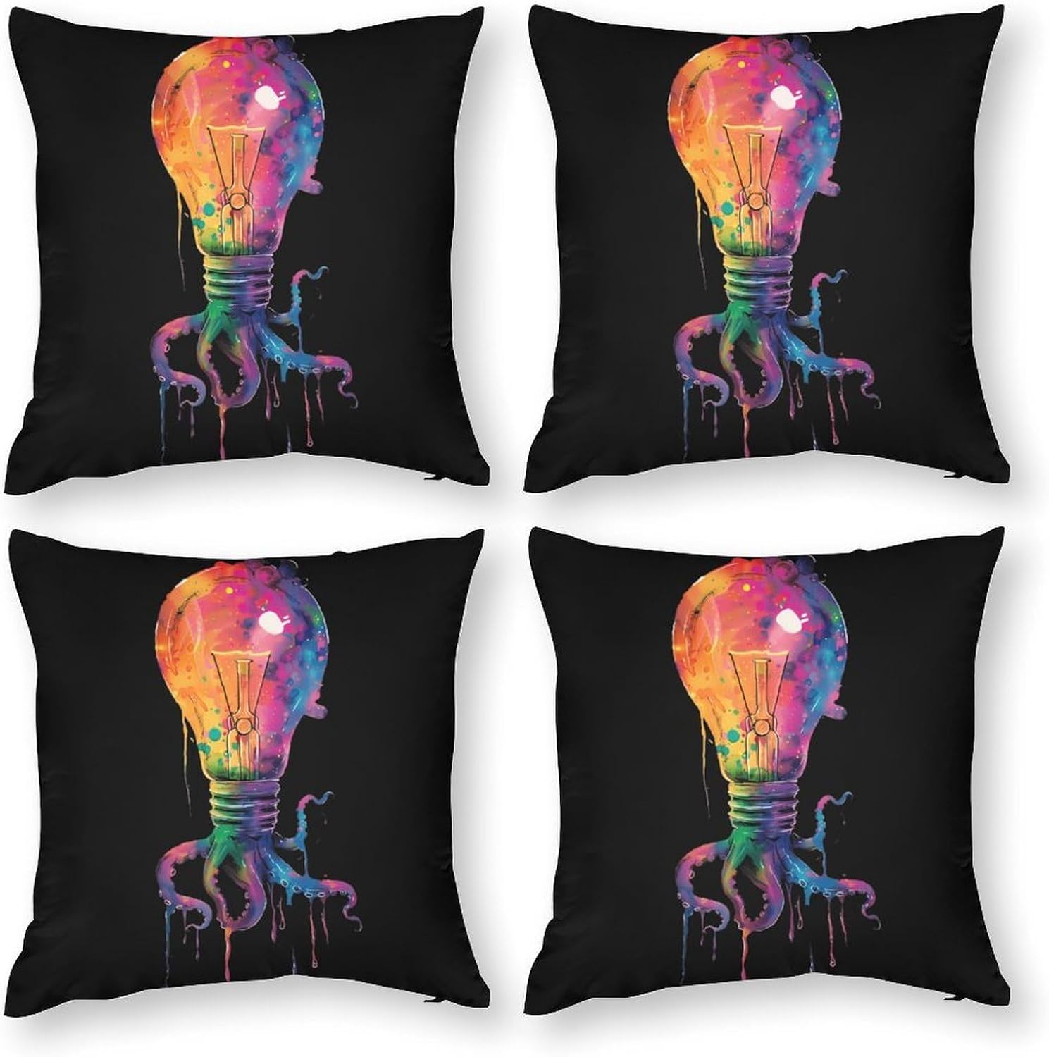 Lightbulb of Tentacles Rainbow Dripping Printed Throw Pillow Case 4 Pcs Soft Pillowcases Pillows Covers Sofa Bed Decor 12/14/16/17/18/20/22/24/32 Inches