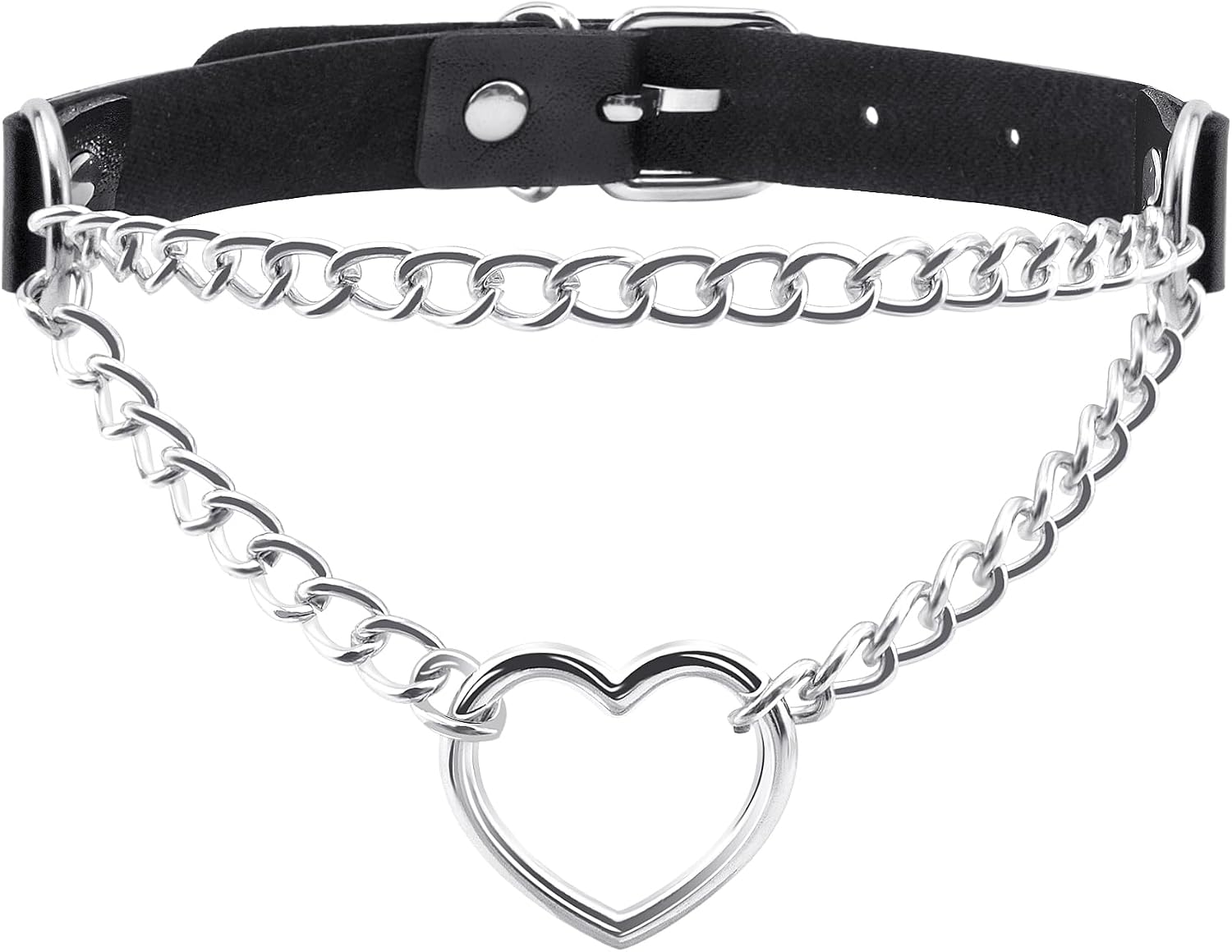 Quacc 1 PCS Heart PU Leather Choker Gothic Punk Rock Choker Adjustable Black Heart Pendant Chain Collar Necklace for Women
