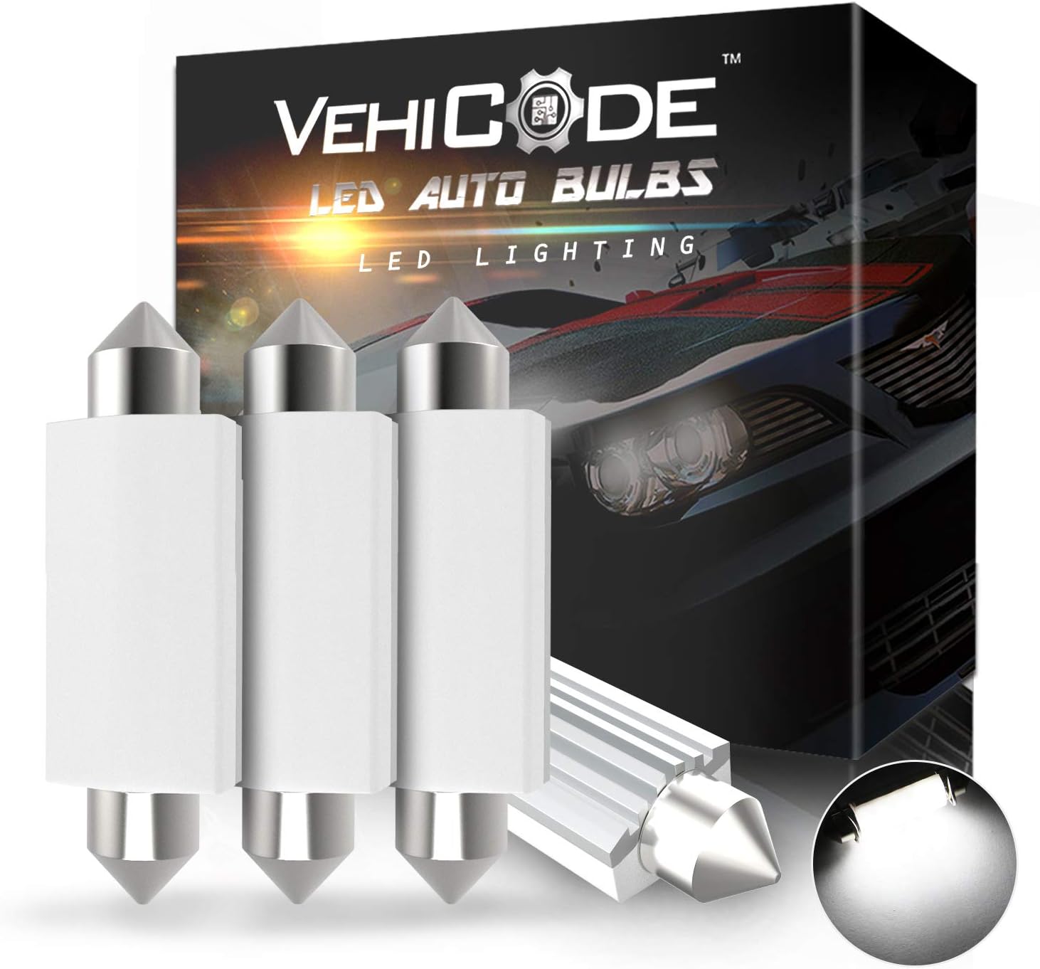 VehiCode 578 211-2 LED Bulb White 6000K 42mm Festoon 12V CANBus Error Free Super Bright Kit 40mm 41mm 43mm SV8.5 Base 6411 211 212 212-2 for Car Interior Dome Map Panel Trunk Cargo Light (4 Pack)