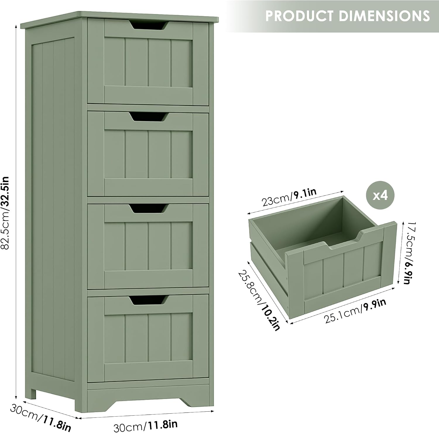 FOTOSOK Bathroom Storage Cabinet with 4 Drawers, Small Bathroom Cabinet image 3