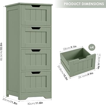 FOTOSOK Bathroom Storage Cabinet Set of 2, Bathroom Cabinet with 4 Drawers