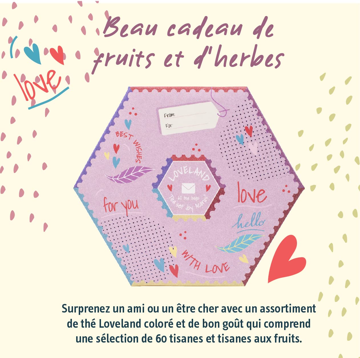 ACORUS - Loveland Assortiment Thé, Coffret Cadeau Boite a The de 6 Saveurs Naturelles Assorties, Coffret Cadeau Femme et Homme - Surprenez vos Proches, Grande Boîte de Sélection, 60 Sachet de Thé