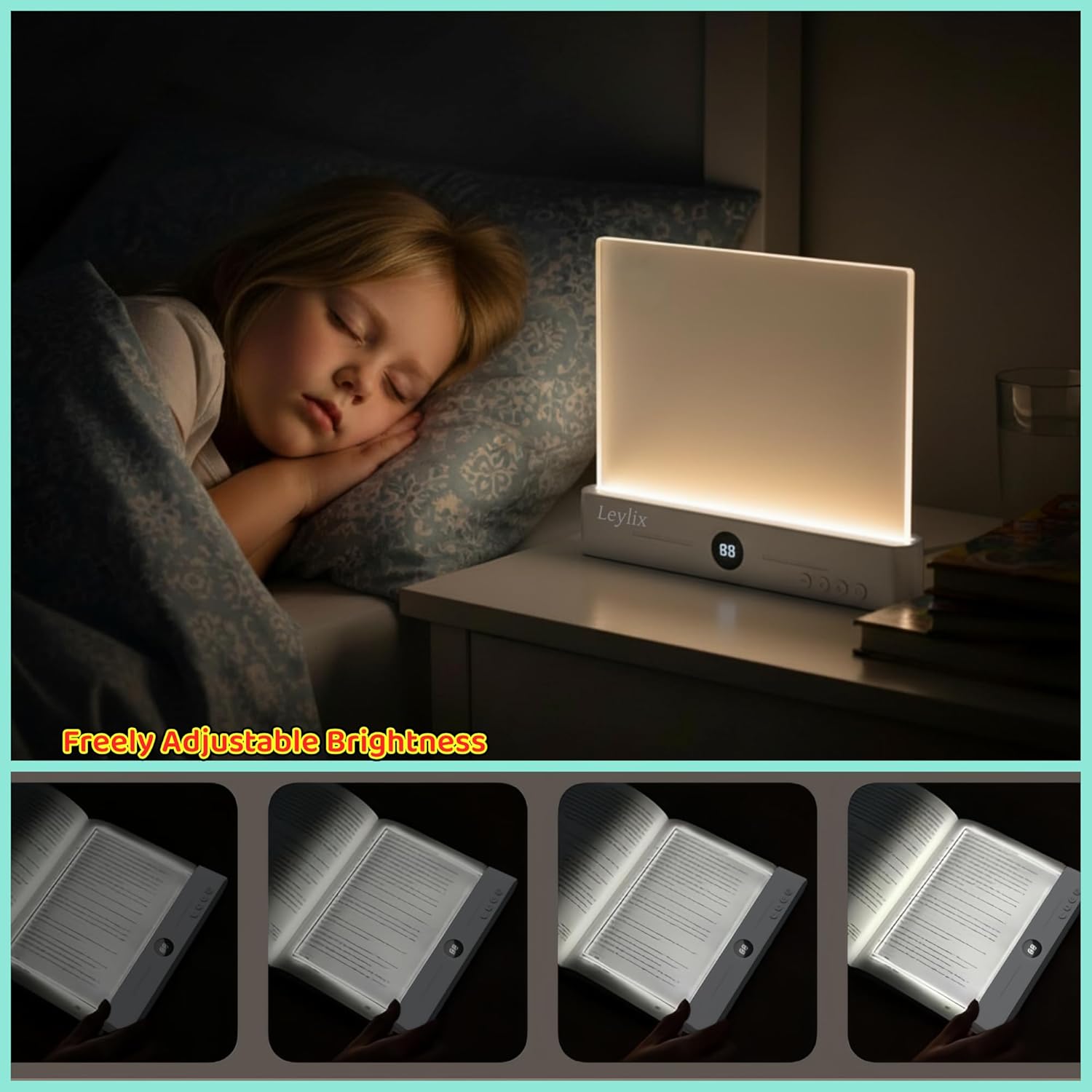 LED Flat Book Light for Reading in Bed, Eye-Caring Books Lights, 3 Color Temperatures & Stepless Dimmable, Portable Flat Panel Lamp Page, USB Rechargeable Night Light for Kids & Adults (White)