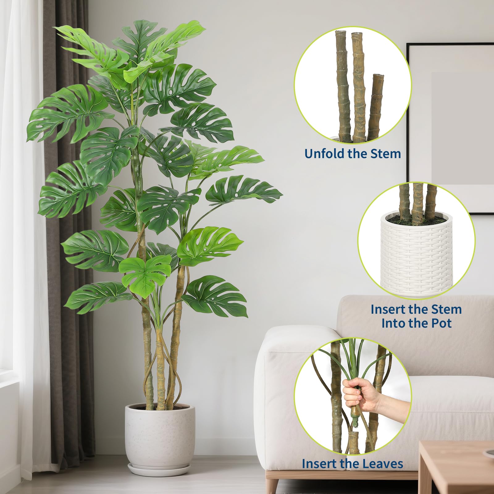 Pianta Monstera Finta - Monstera Finta Da 5 Piedi Per Arredamento d'Interni, Pianta Finta Alta, Pianta Finta Da Pavimento Per Soggiorno, Ufficio, Regalo Di Inaugurazione Della Casa