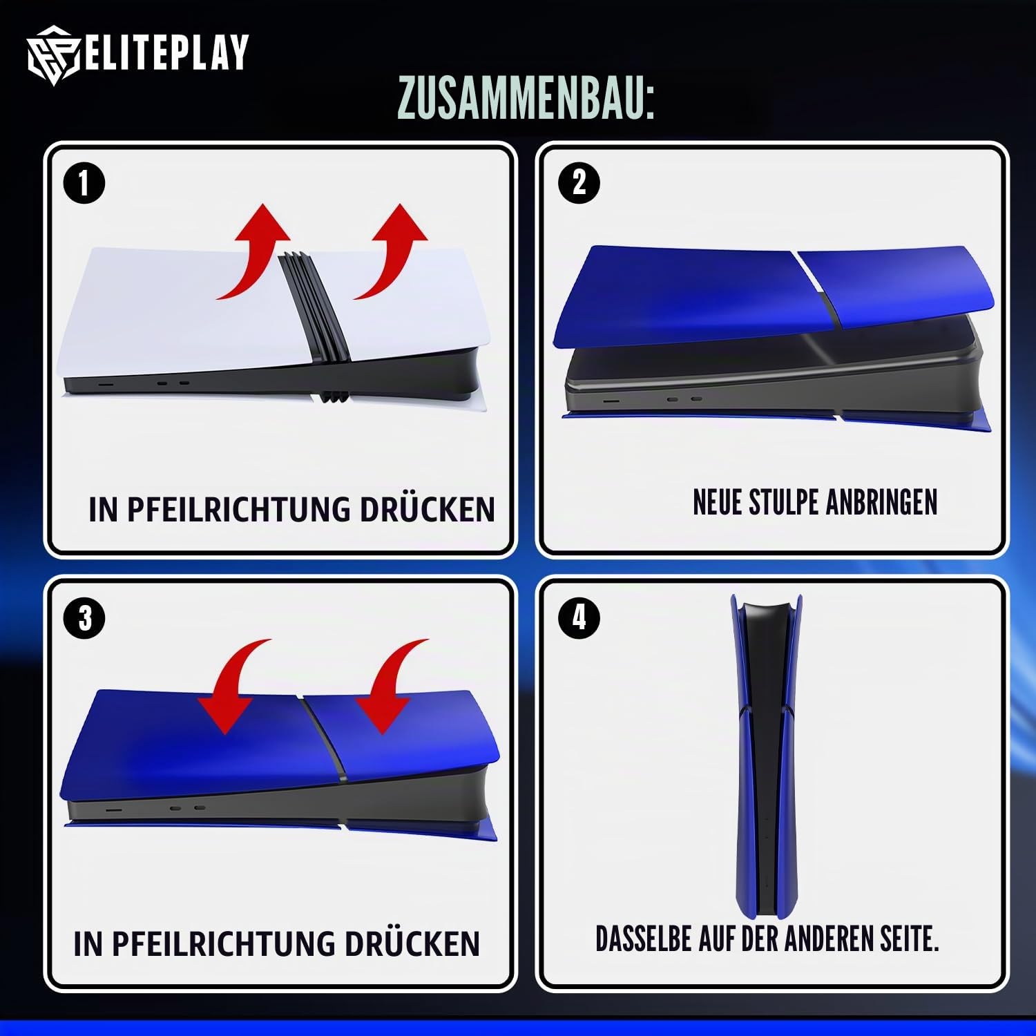 ElitePlay Cobalt Blue PS5 Digital Slim Faceplate Cover Ersatzplatten Shell für Playstation 5 Slim Model Digital Edition