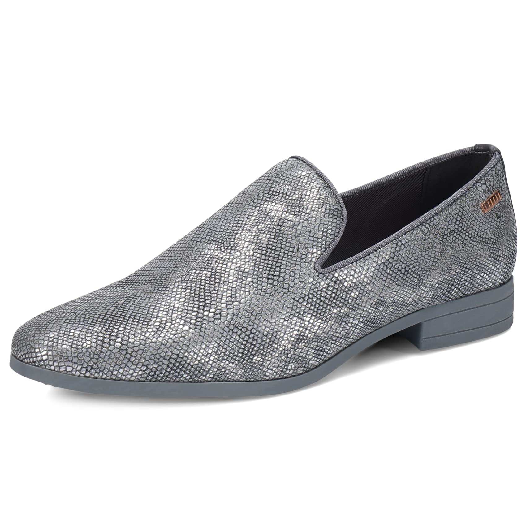 UUBARIS Mocasines de vestir para hombre, zapatos de conducción, zapatos de traje de esmoquin, Piel de serpiente sintética plateada, 42 EU