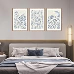 HPINUB Classique Chinoiserie Florale Cadre Toile Wall Art Set,Aquarelle Bleu et Blanc Fleurs botaniques Mur Décor,Navy Blue Minimalist Wildflower Art Print for Living Room,Chambre,Office-16 x24 x3