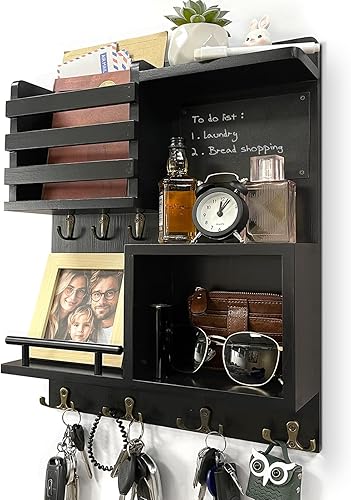 Miniatura 1 de Soporte para llaves para pared, organizador de correo montado en la pared con 7 ganchos de metal para llaves para decoración rústica de entrada del