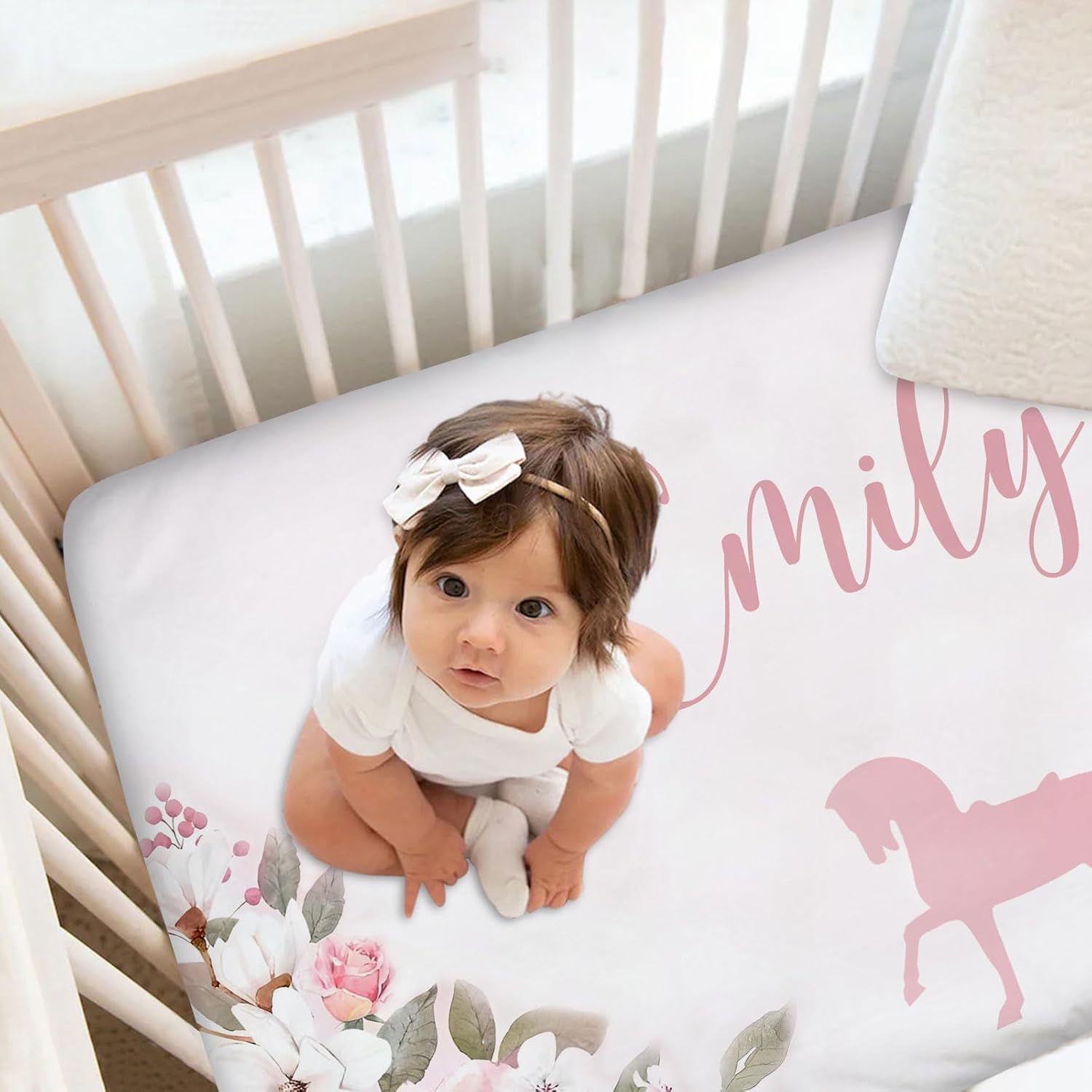 Custom Crib Bedding Set for Baby Girls, Personalized Princess Castle Baby Crib Sets with Name, Dotted Backing Blanket, Fitted Sheet, Pillowcase, 3 Piece Nursery Crib Set for Newborn Infant Toddler