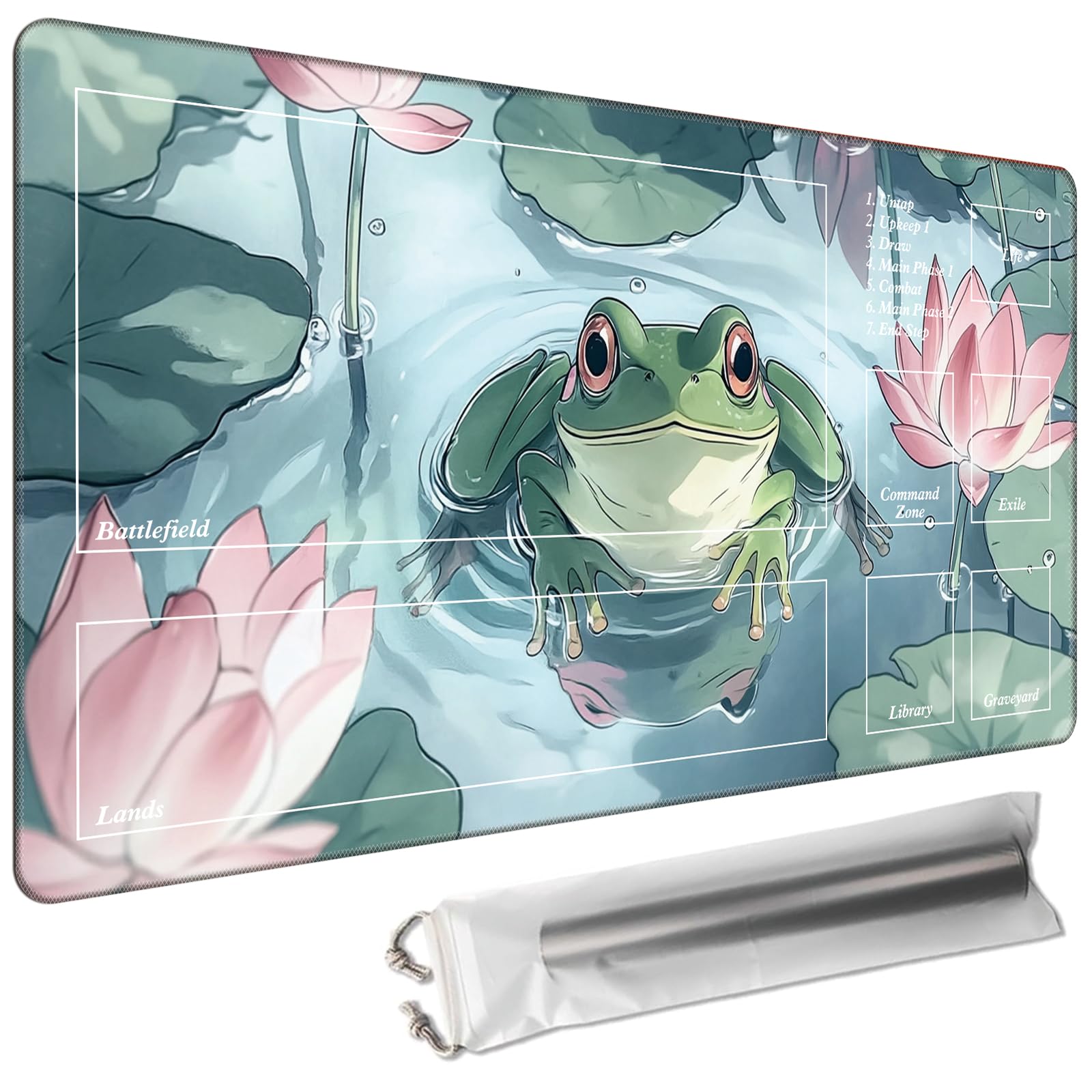 Cdkfxjy Playmats with Magic Zone 24×14in(TCG MTG,Free Storage Bags,Waterproof Non-Slip Rubber Backing,Stitched Edges,Suitable for Beginner)- Frog in Pond