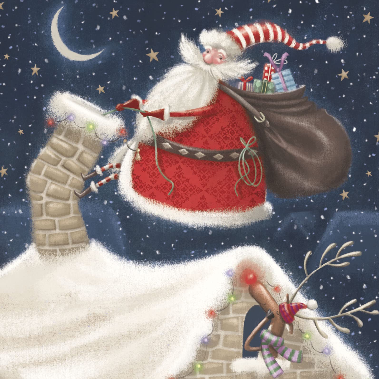 Pack of 8 Santa Climbing The Chimney RSPCA Charity Christmas Cards Xmas Cards 556990, red, green, 13.5cm x 13.5 cm