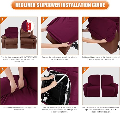 Vista 60 de VANSOFY Funda para silla reclinable, 3 piezas, fundas elásticas para silla reclinable, funda suave para silla reclinable, protector de muebles