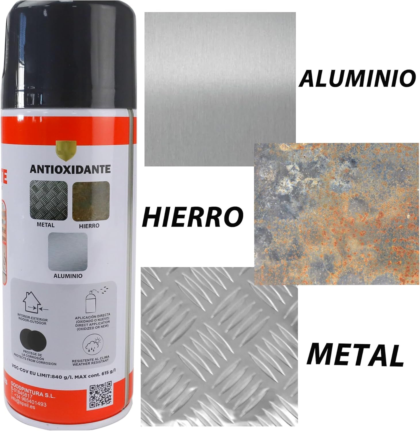 MORE FREE-Pintura Spray Antioxidante Negra 400 Ml para las Superficies de Metal, Hierro y Aluminio,Pack de 4 Unidad