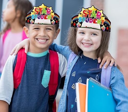 Miniatura 5 de FaCraft 24 coronas de estrella para estudiantes para niños, estudiantes, sombreros de papel de estrella de la semana, decoraciones de coronas de