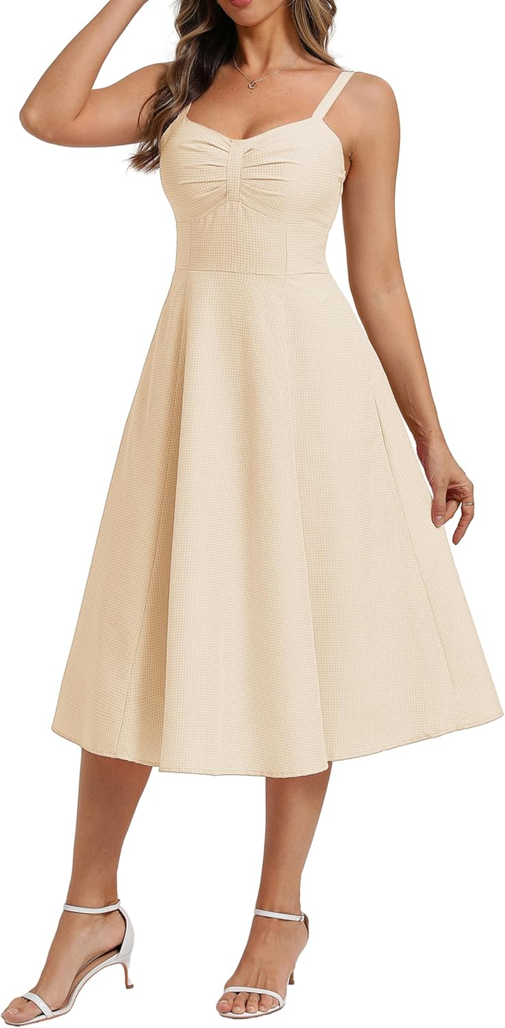 Belle Poque 1950s Vintage Gingham Dress for Women Sweetheart Neckline Midi Dresses Cocktail Tea Party Dress with Pockets - Image 2