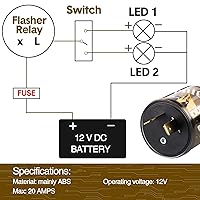 Vista 5 de Reginary 2 unids 12V 2 Pin Electrónico LED Flasher Relé LED Luz de señal de giro de dos clavijas redonda resistente 20 amperios Compatible
