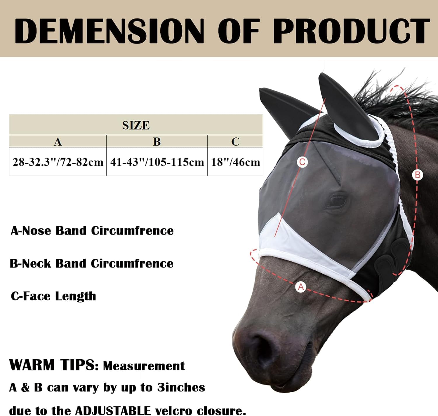 Qcwwy Masque Anti-Mouches pour Chevaux, Conception Confortable et Respirante pour Chevaux avec Une Excellente visibilité pour Prévenir Les Moustiques et Les Insectes (Black)