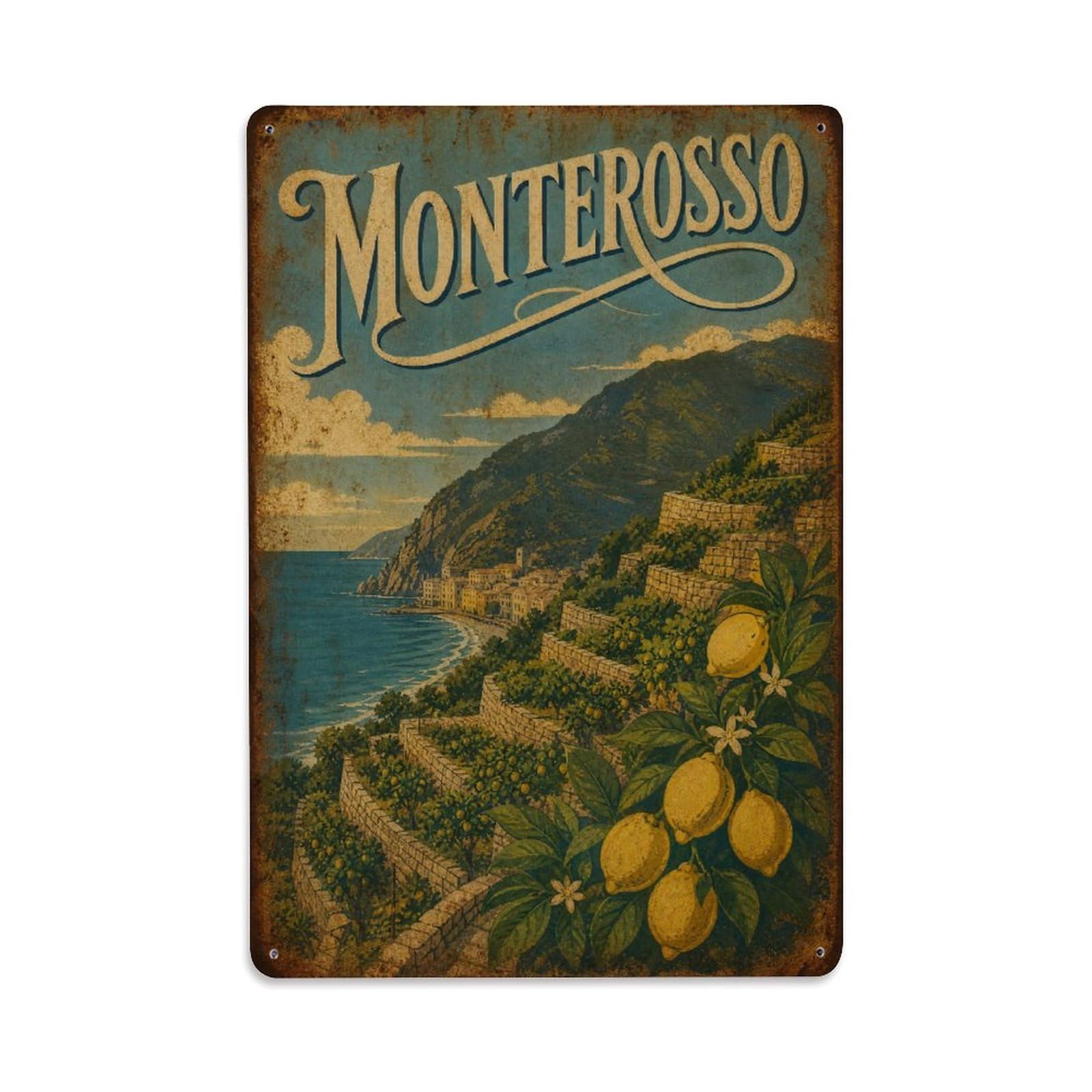 Huiyhb 8X12inch(20X30cm) Vintage Travel Monterosso Lemon Groves Citrus Terraces Italy Metal Tin Sign