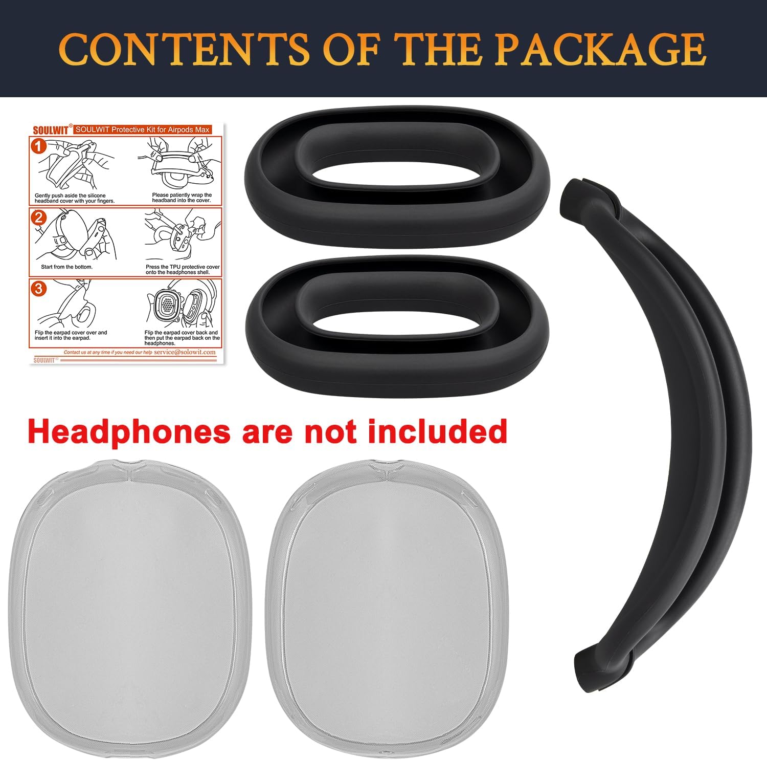 SOULWIT Protective Kit for AirPods Max, Headband Cover + TPU Case Protector + Silicone Ear Pads Cover, Sweatproof Accessory, Easily Washable, Anti-Scratch (Black) - Image 8