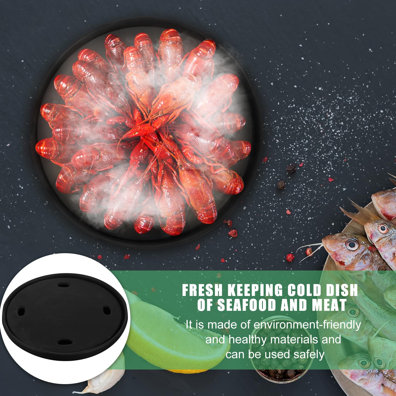 Mobestech Piatto Decorativo per Sushi in Materiale Nero, Vassoio Refrigerante per Sashimi e Prodotti Ittici, per Ristorante e Conservazione Alimentare
