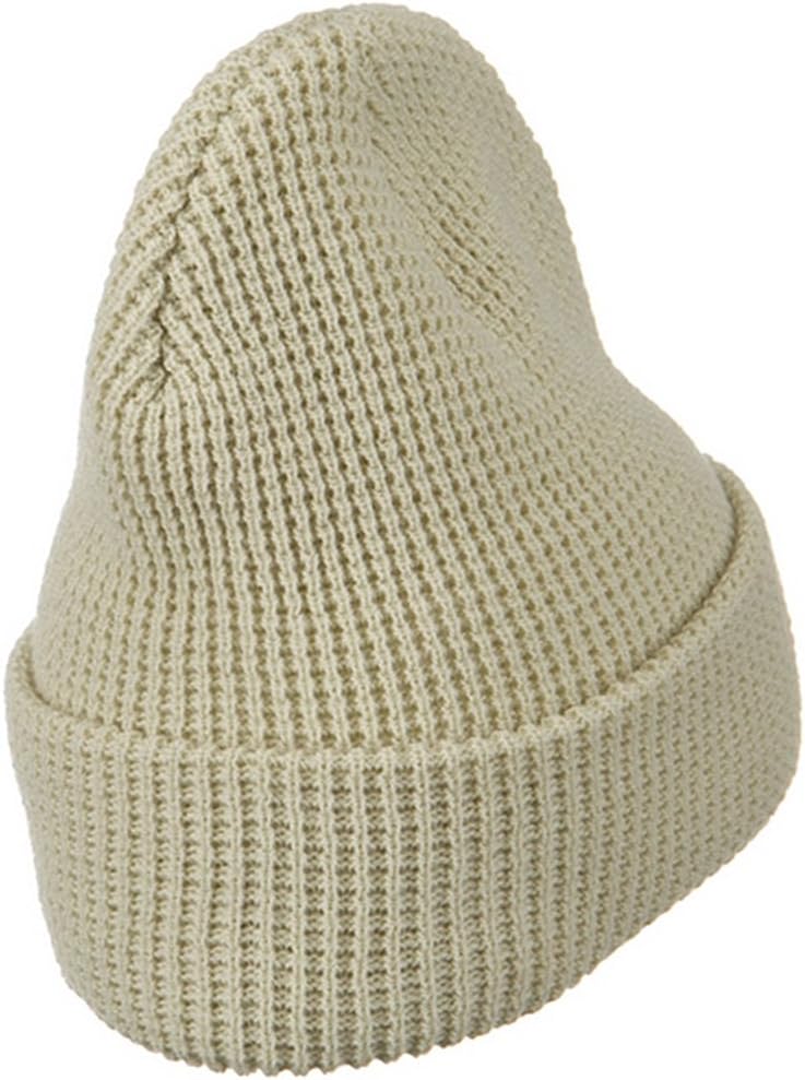Big Stretch Waffle Stitch Cuff Beanie - Beige (for Big Head)