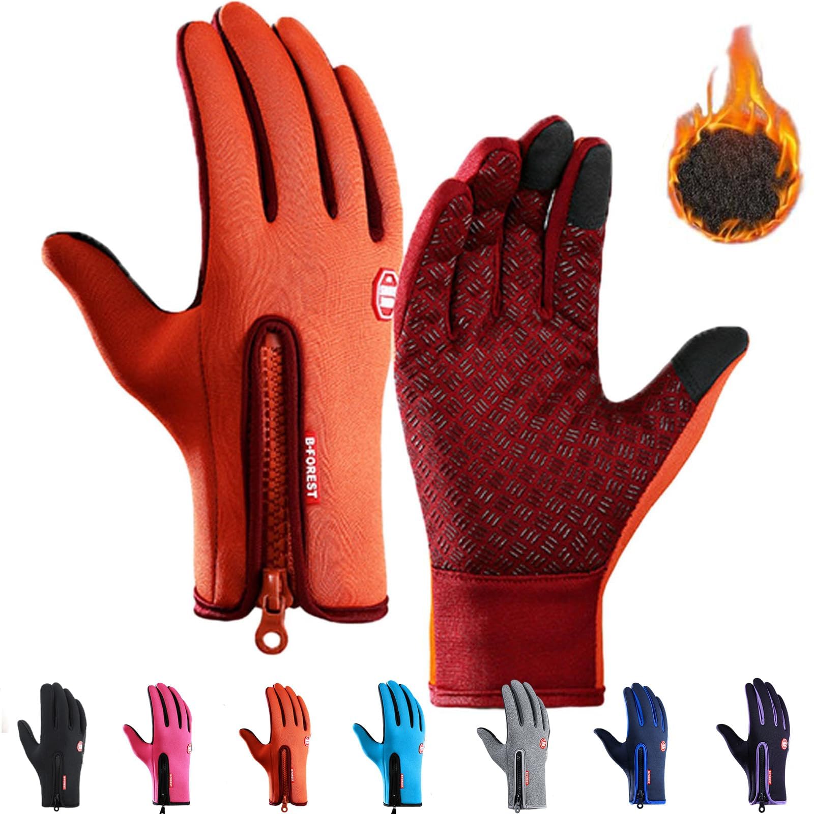 Zureto Cozy Season Gloves for Women Men, Thermal Winter Gloves Touchscreen Waterproof for Cold Weather Work Cycling Running Driving (Orange, Small)