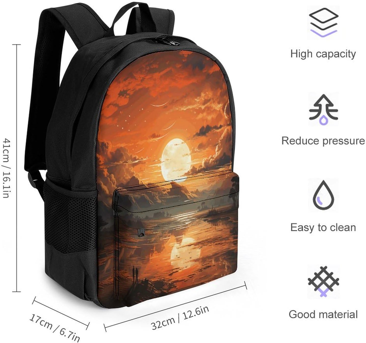 Orange Sky Backpack Daypack Travel Backpack | Lightweight Casual Laptop Backpack for Women Men Aesthetic Travel Bag for Weekender Business Hiking Outdoor