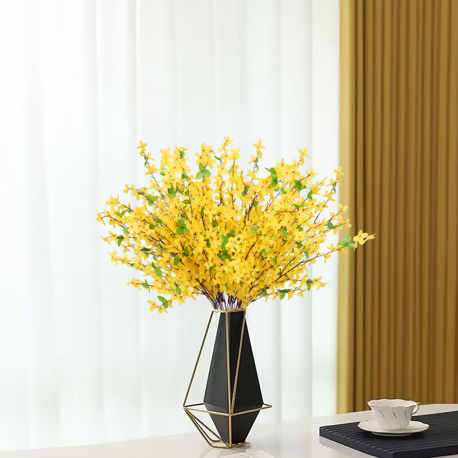 4 Stück Künstliche Forsythien Zweige 55 Cm – Gelbe Kunstblumen Aus Seide, Realistisch, Für Vase, Deko Zuhause, Büro, Hochzeit & Party Künstliche Frühlingsblumen