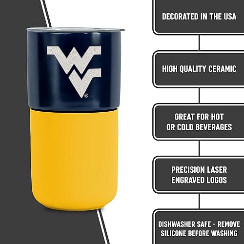 Miniatura 260 de Rico Industries NCAA Miami of Ohio Redhawks - Vaso de cerámica de 16 onzas con agarre de silicona, grabado láser profundo, diseño de color negro