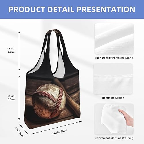 Miniatura 4 de VTCTOASY Bolsas de lona con estampado de béisbol en madera, bolsa de playa grande, bolsa de lona para el hombro, bolsas de compras reutilizables,