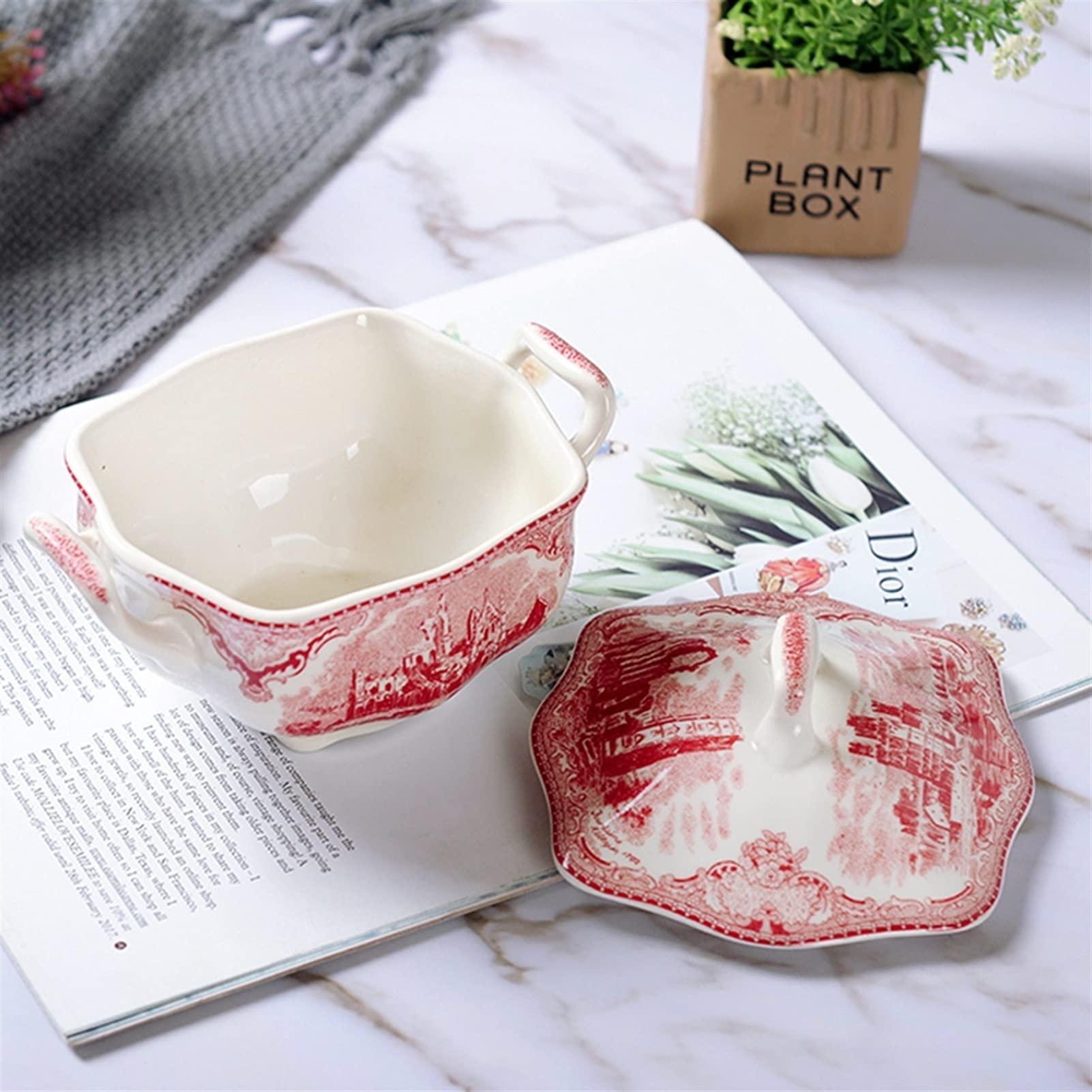 Sucrier avec couvercle sucrier 10 Oz Sugar Pot - Sucrier couvert Pot à sucre vintage en porcelaine avec couvercle et poignées